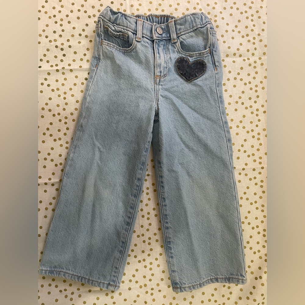 GAP Girl Denim Wide Leg Jeans with Dark Heart Accent